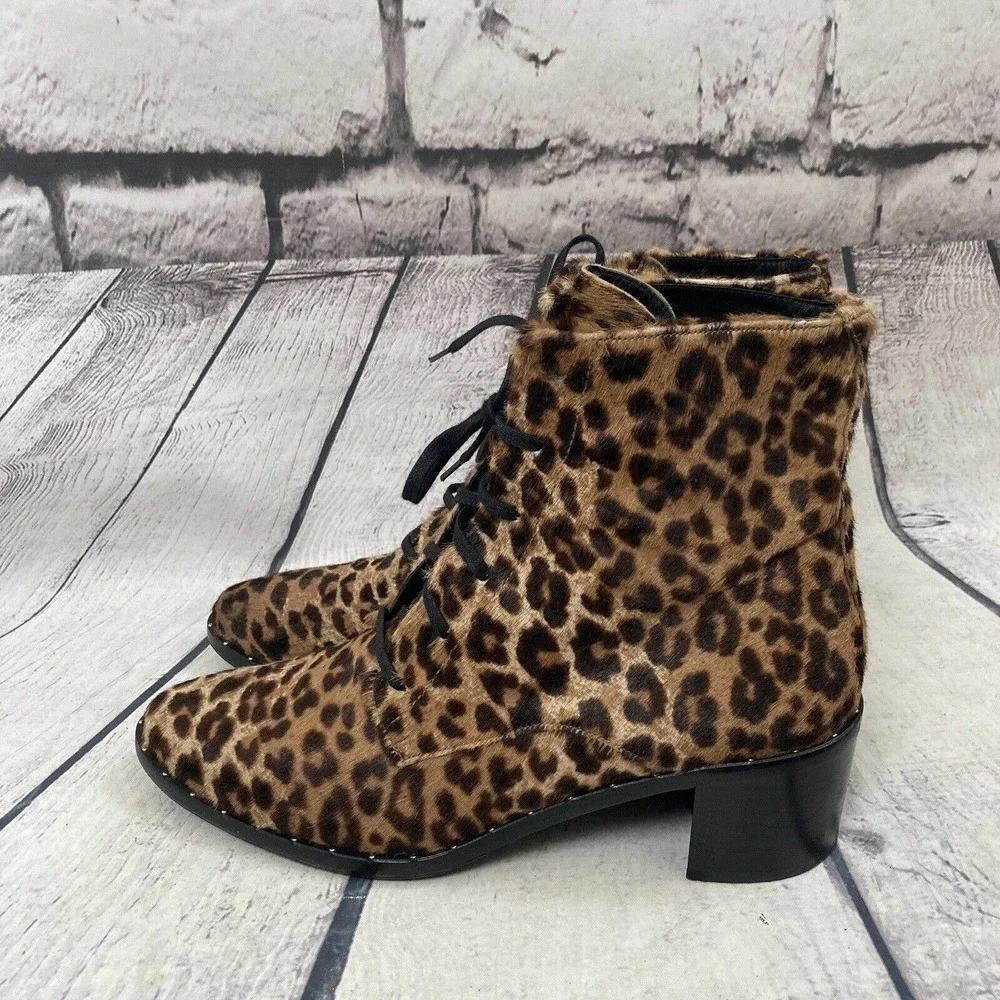 Freda Salvador Ace Bootie Women's Size 7 Lace Up Combat‎ Boots Cheetah Haircalf